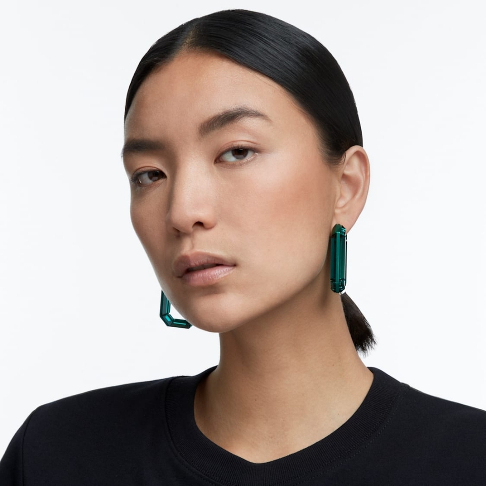 NEW Swarovski Lucent hoop earrings Statement, Octagon shape, Green (large size)